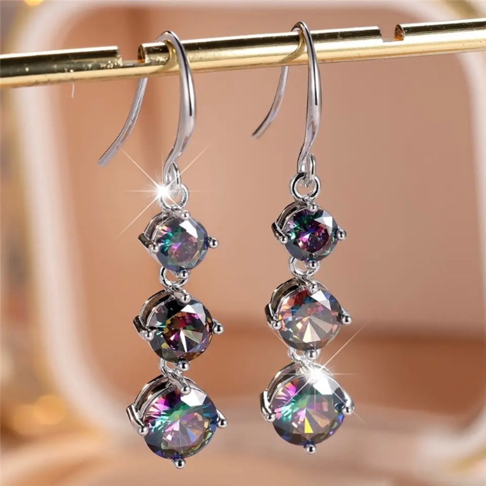 Silver-Tone Mystic Crystal Drop Earrings - Rainbow Sparkle